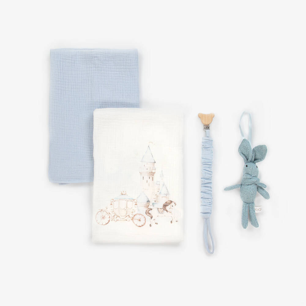 Jamiks-Blue Cotton Muslin & Dummy Clip Set  | Childrensalon