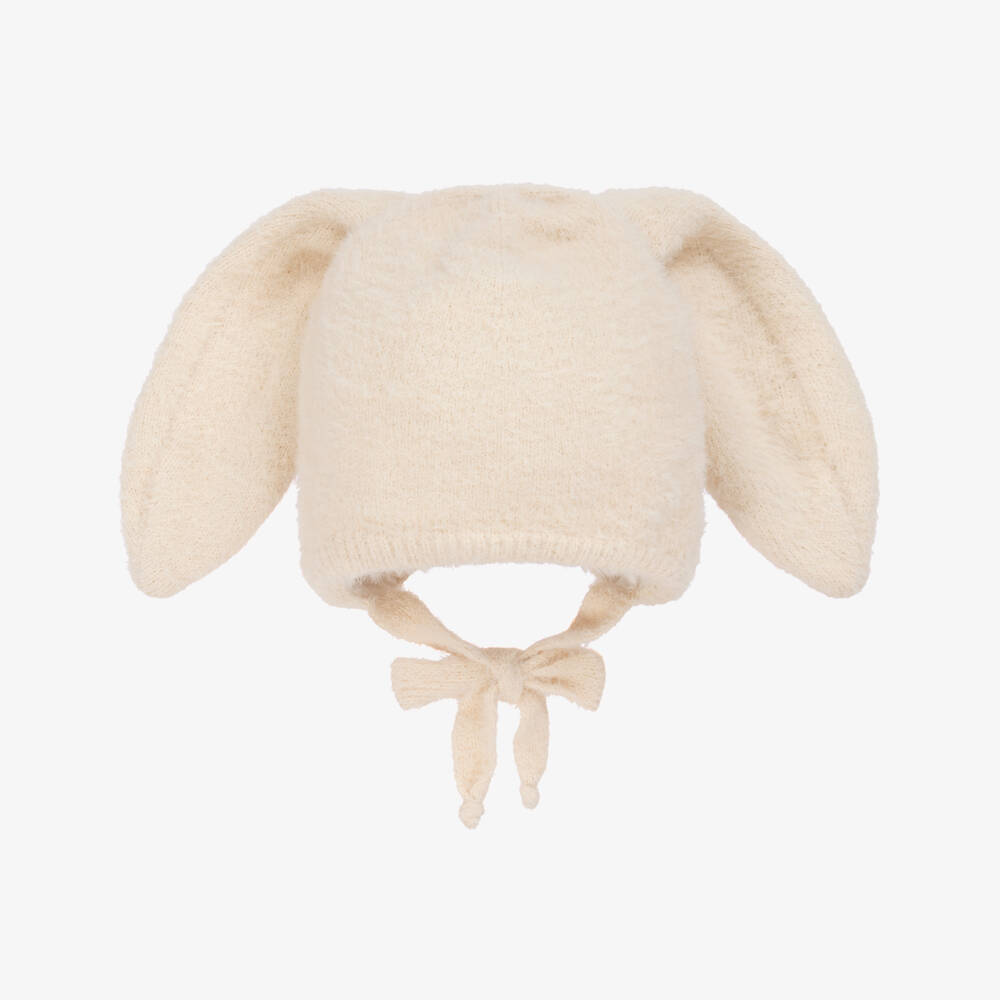 Jamiks-Dark Ivory Fluffy-Knit Bunny Ears Hat | Childrensalon