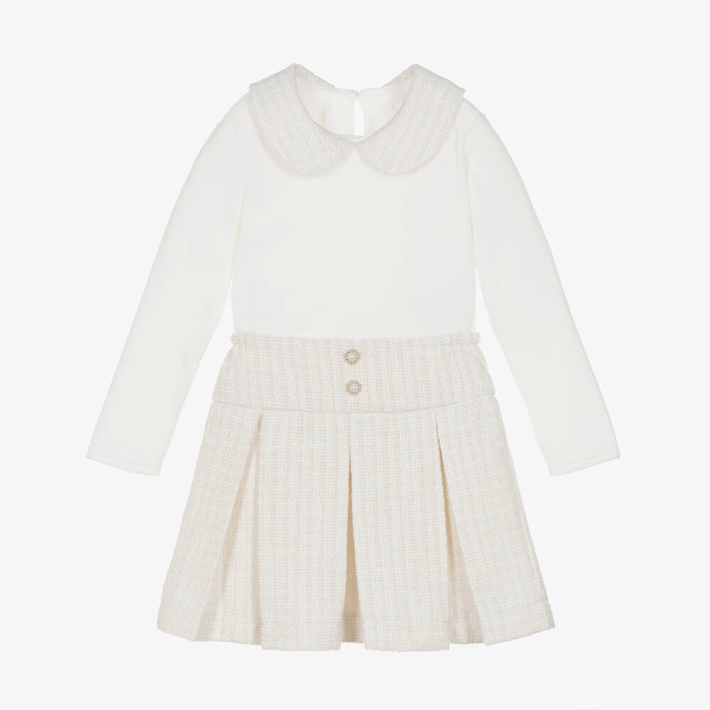 Jamiks-Girls Ivory Velour Top & Tweed Skirt Set | Childrensalon