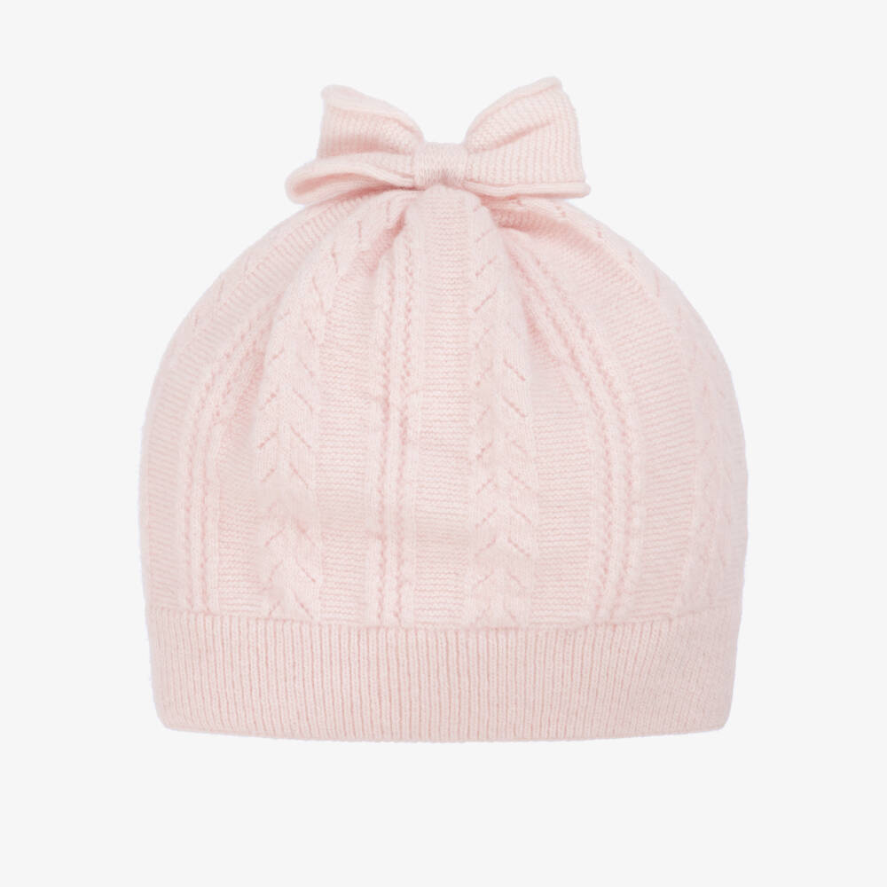 Jamiks-Girls Pale Pink Patterned-Knit Hat with Bow | Childrensalon