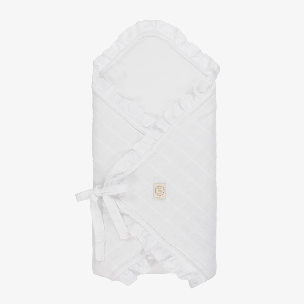 Jamiks-White Cotton Ruffled Baby Nest (70cm) | Childrensalon