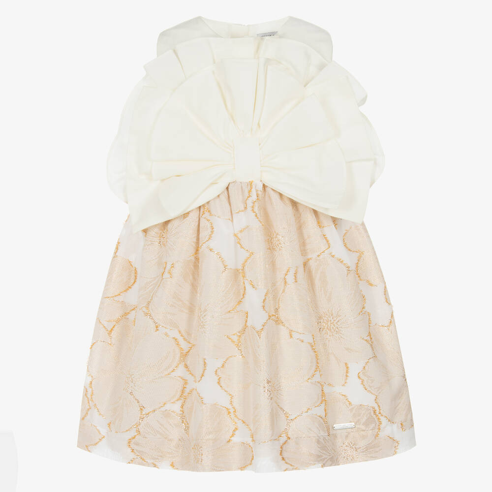 Jessie and James London-Girls Ivory & Gold Floral Jacquard Dress | Childrensalon