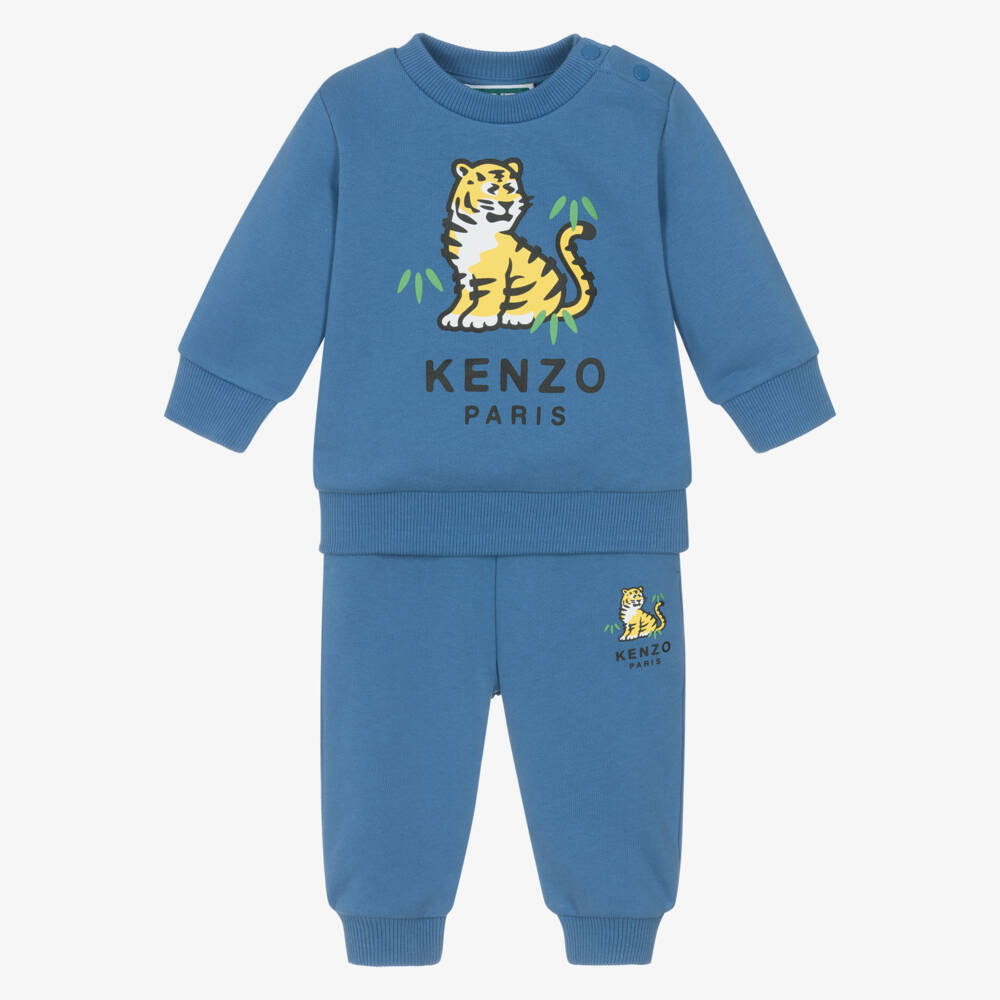 KENZO KIDS-Blue Cotton Jersey Kotora Tiger Tracksuit | Childrensalon