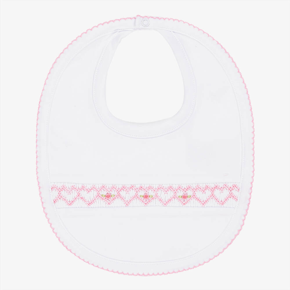 Kissy Kissy-Baby Girls White Pima Cotton Hand-Smocked Bib  | Childrensalon