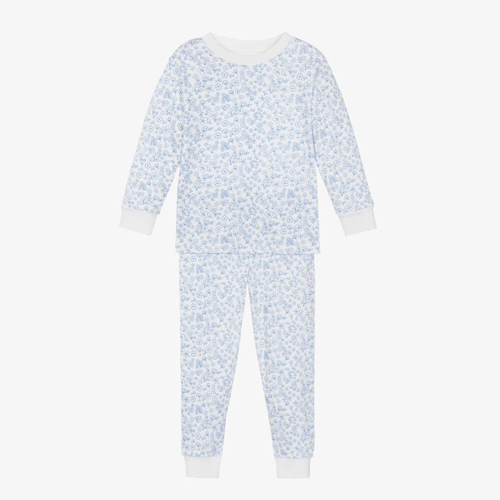Kissy Kissy-Girls White & Blue Pima Cotton Fall Flowers Pyjamas  | Childrensalon