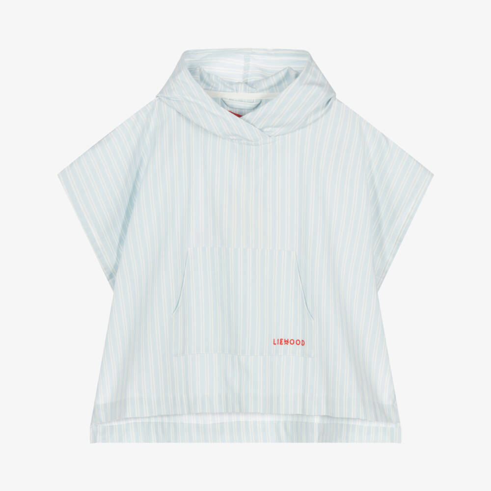 Liewood-Blue Striped Organic Cotton Hooded Poncho | Childrensalon