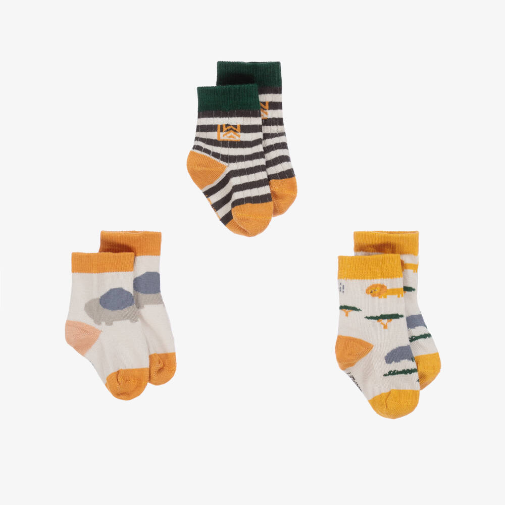 Liewood-Grey Cotton Safari Socks (3 Pack) | Childrensalon