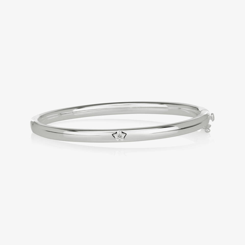 Little Star-Sterling Silver Bangle With Diamond Star | Childrensalon