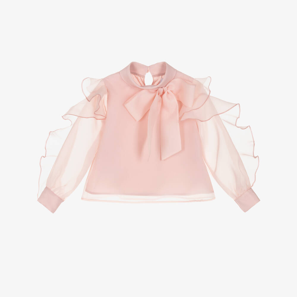 Mama Luma-Girls Pink Organza Ruffle Sleeve Blouse | Childrensalon