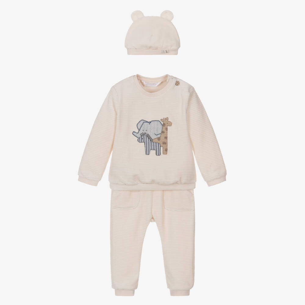 Mayoral Newborn-Baby Boys Ivory Velour Safari Tracksuit Set | Childrensalon