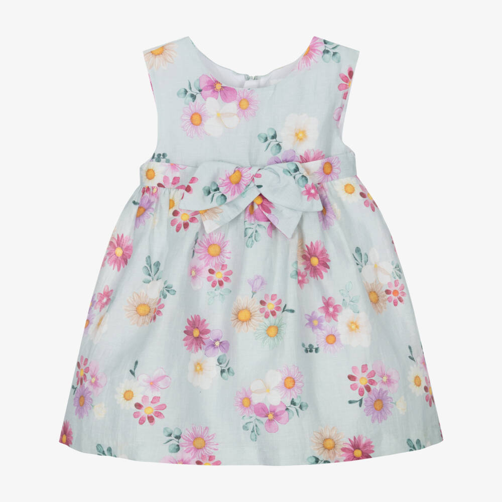 Mayoral Newborn-Baby Girls Green Floral Linen Organza Dress | Childrensalon