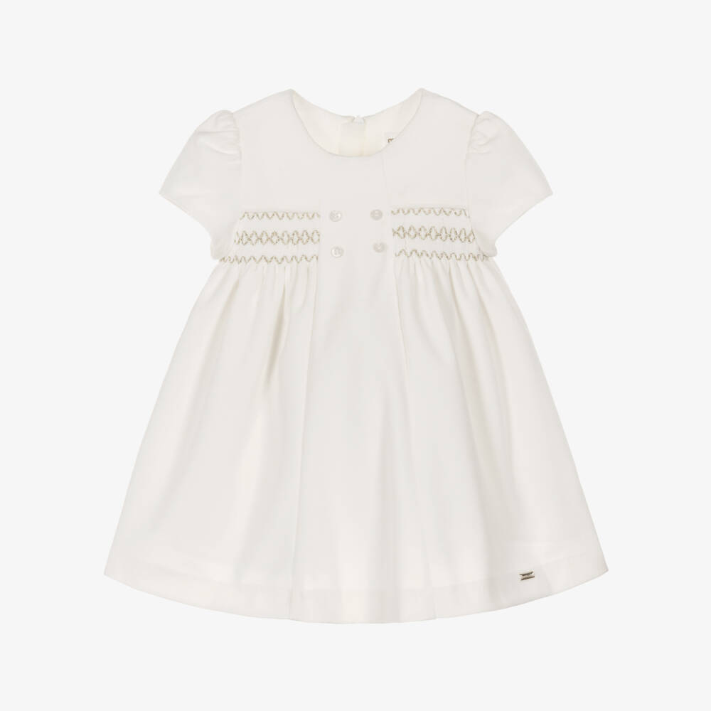 Mayoral Newborn-Baby Girls Ivory Smocked Velvet Dress | Childrensalon