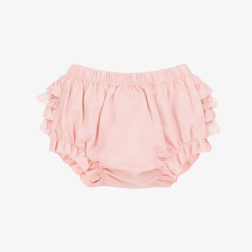 Mayoral Newborn-Baby Girls Pink Cotton Jersey Frilly Pants | Childrensalon