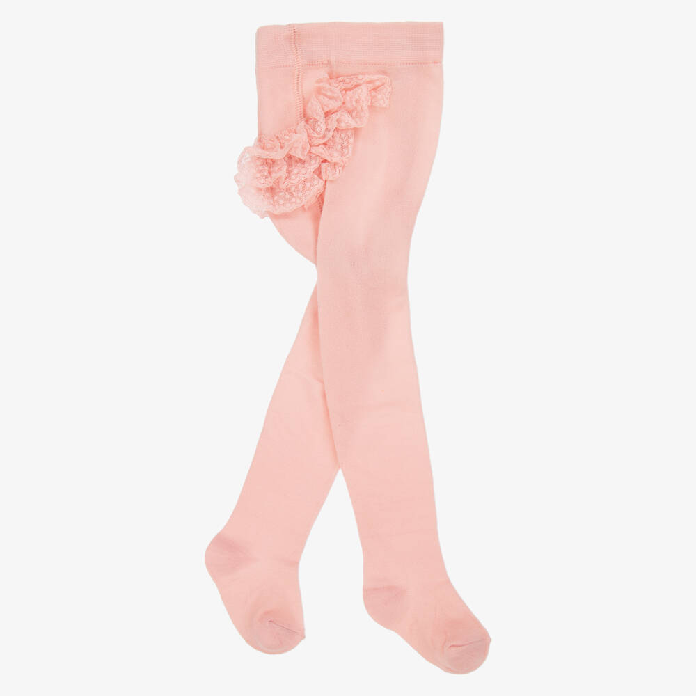 Mayoral Newborn-Baby Girls Pink Lace Ruffle Tights | Childrensalon
