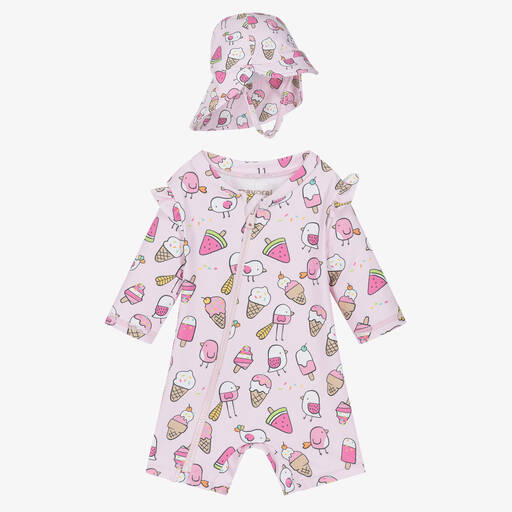 Mayoral Newborn-Baby Girls Pink Sun Suit Set (UPF40+) | Childrensalon