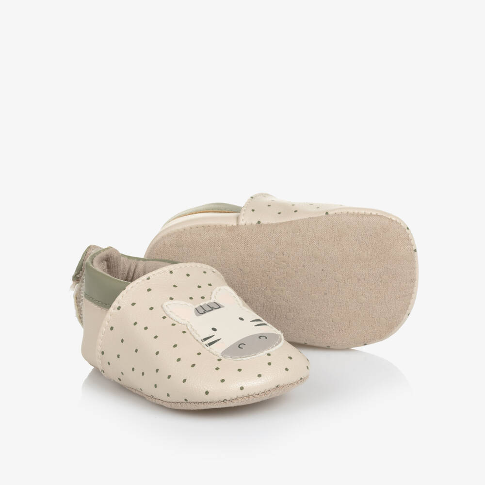 Mayoral Newborn-Beige Faux Leather Zebra Pre-Walker Shoes | Childrensalon
