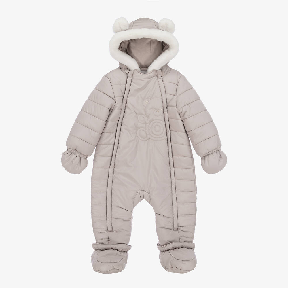 Mayoral Newborn-Beige Padded Teddy Snowsuit | Childrensalon