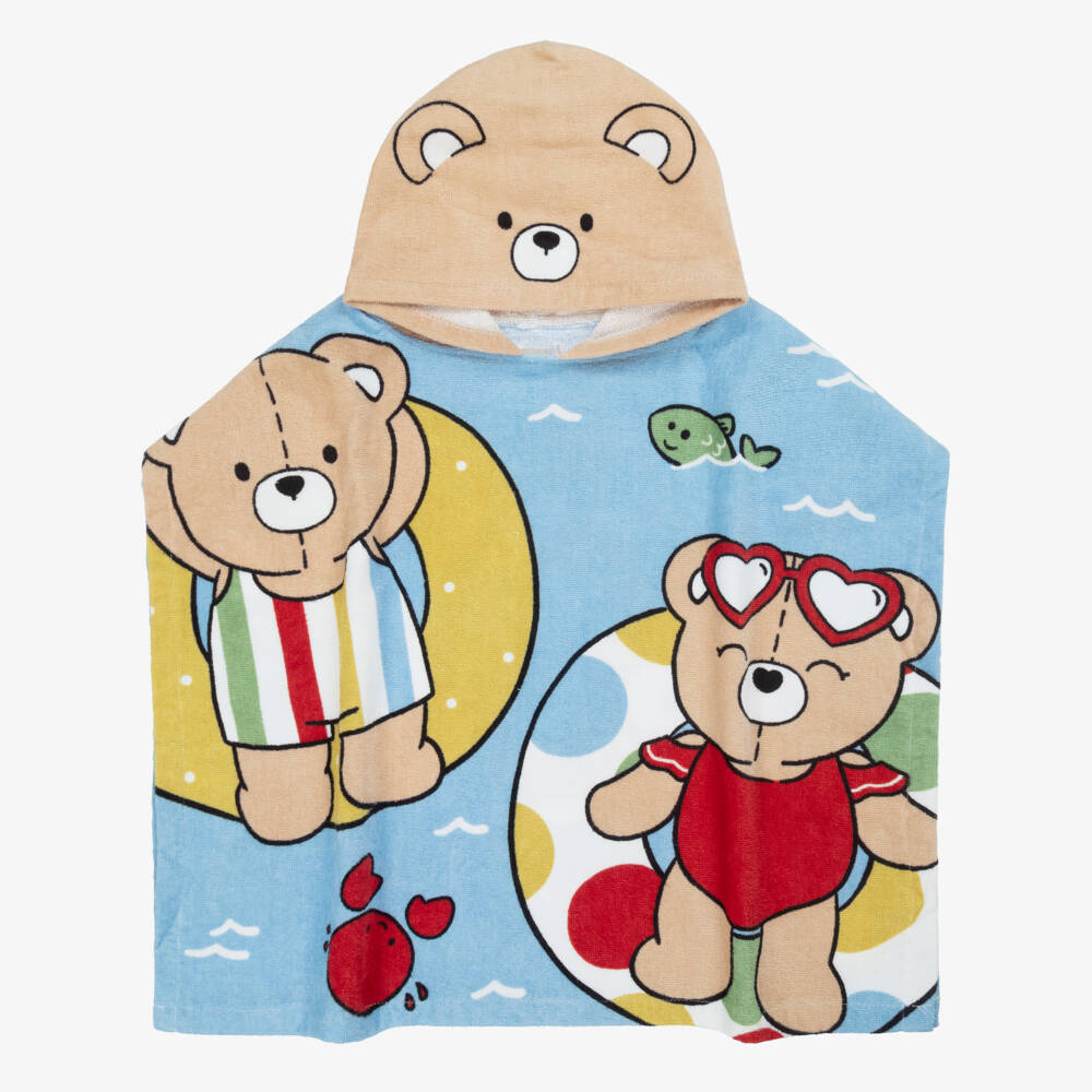 Mayoral Newborn-Blue Cotton Teddy Baby Poncho Towel | Childrensalon