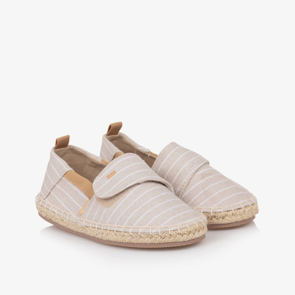 Mayoral-Boys Beige Stripe Cotton & Linen Espadrilles | Childrensalon
