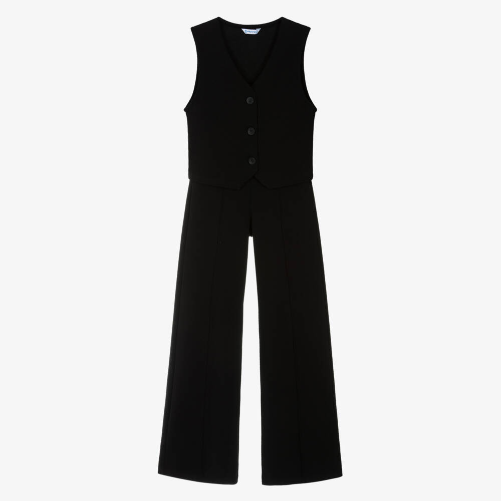 Mayoral-Girls Black Cotton Jersey Waistcoat & Trouser Set | Childrensalon