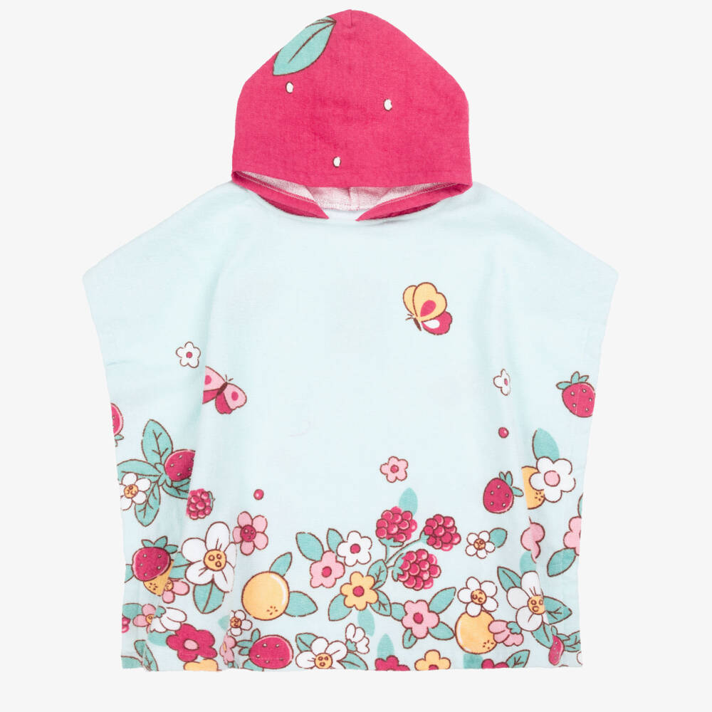 Mayoral Newborn-Girls Blue Cotton Strawberry Poncho Towel | Childrensalon