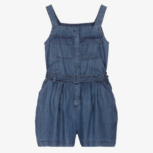 Mayoral-Girls Blue Viscose Playsuit | Childrensalon