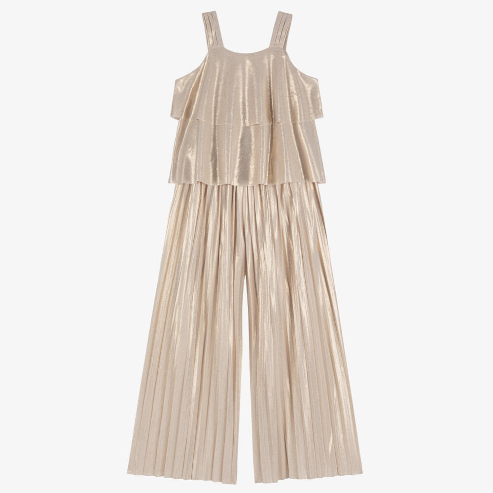 Mayoral-Girls Gold Pleated Trouser Set | Childrensalon
