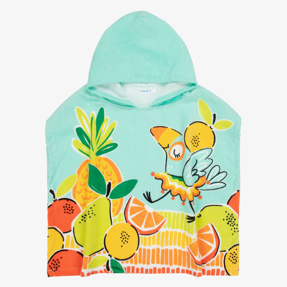 Mayoral-Girls Green Tropical Fruit Print Poncho Towel | Childrensalon
