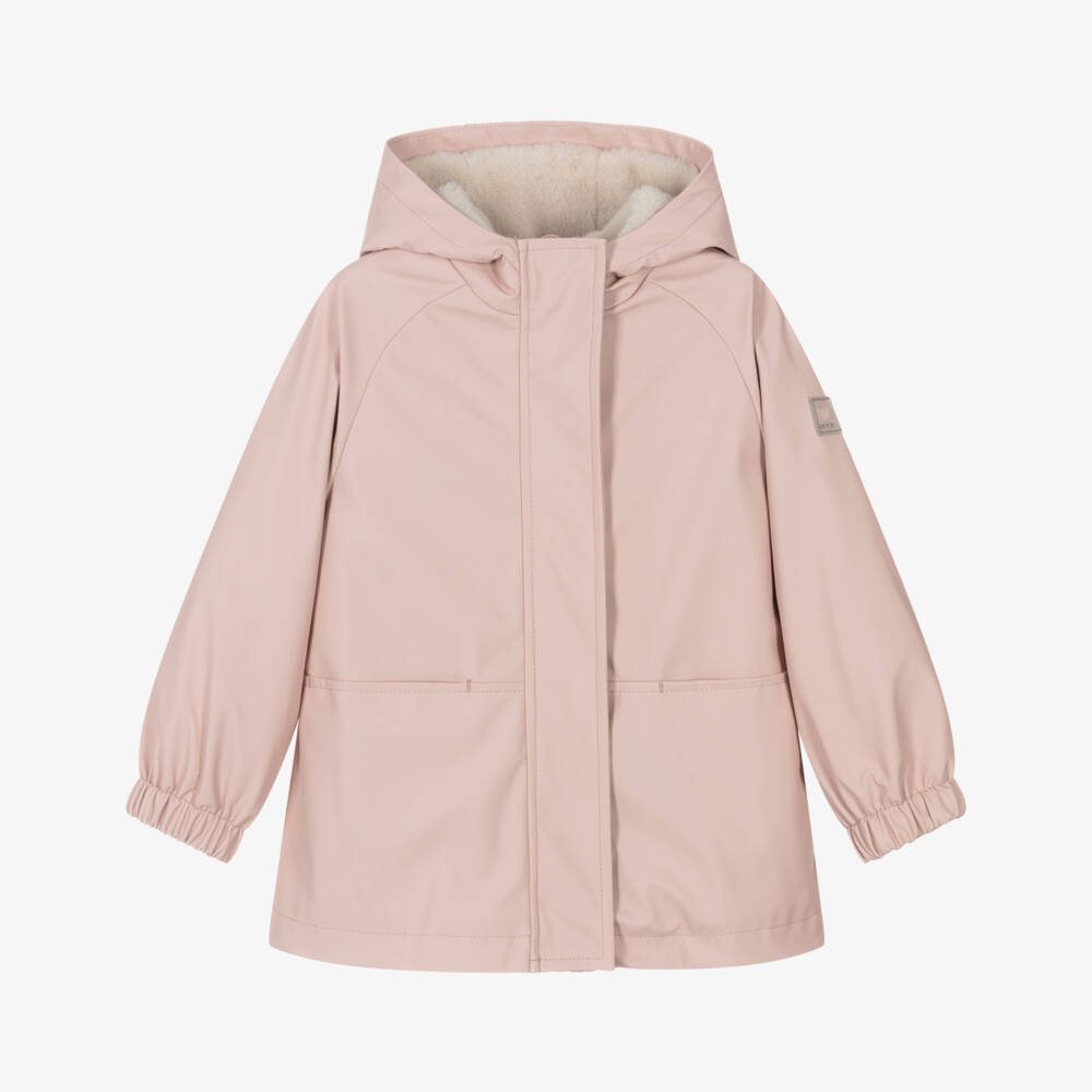 Mayoral-Girls Pink Raincoat with Fleece & Faux Fur Lining | Childrensalon
