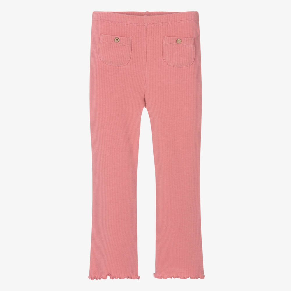 Mayoral-Girls Pink Ribbed Cotton Jersey Leggings | Childrensalon