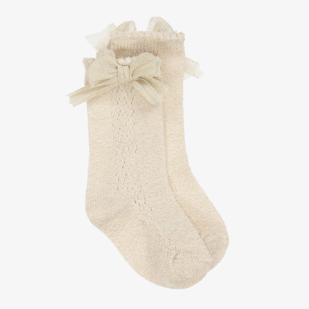 Mayoral-Girls Sparkly Gold Cotton Socks | Childrensalon