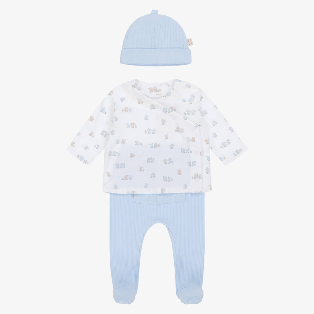 Mayoral Newborn-Pale Blue Cotton Bear & Bunny Babysuit Gift Set | Childrensalon