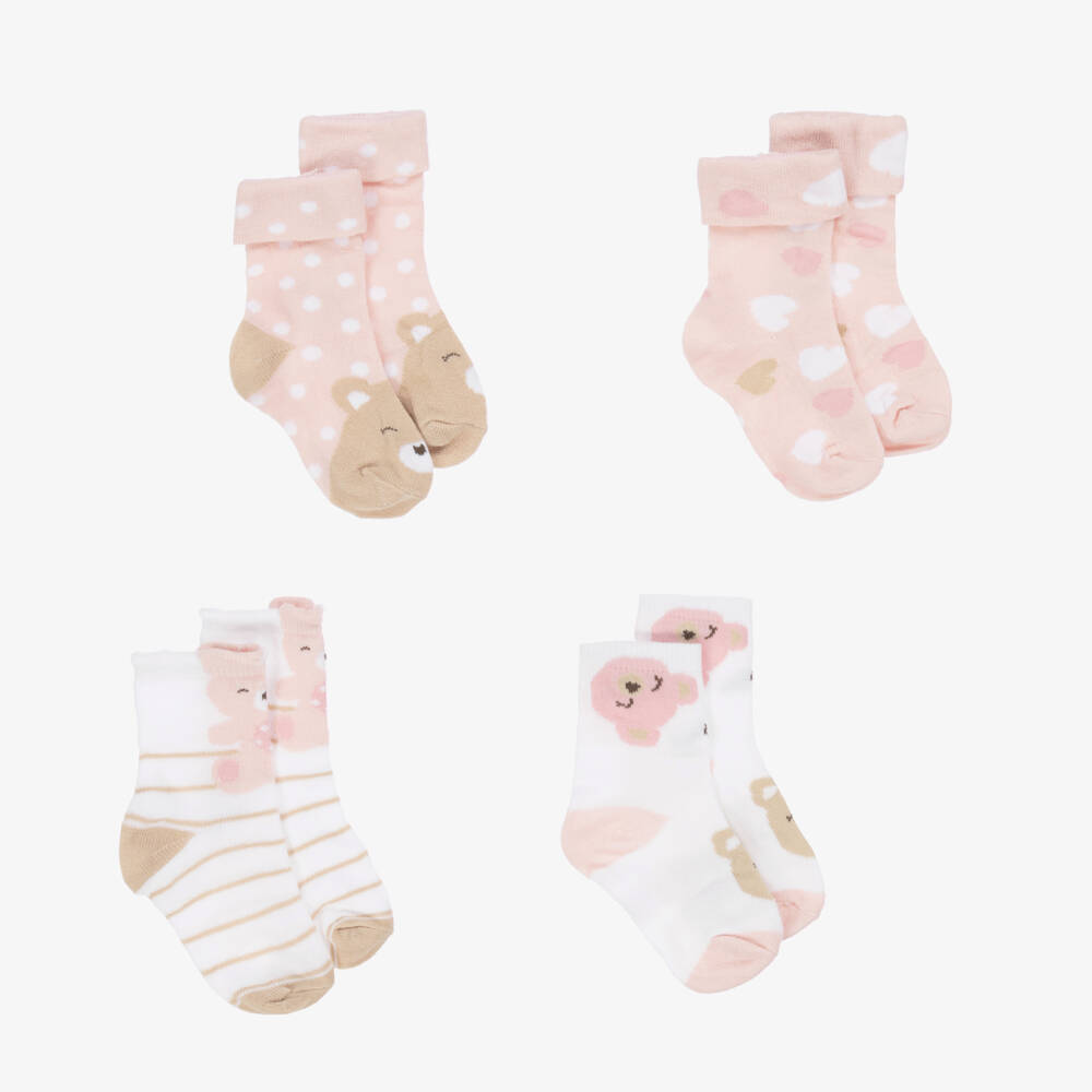 Mayoral Newborn-Pink & Ivory Cotton Baby Socks (4 Pack) | Childrensalon