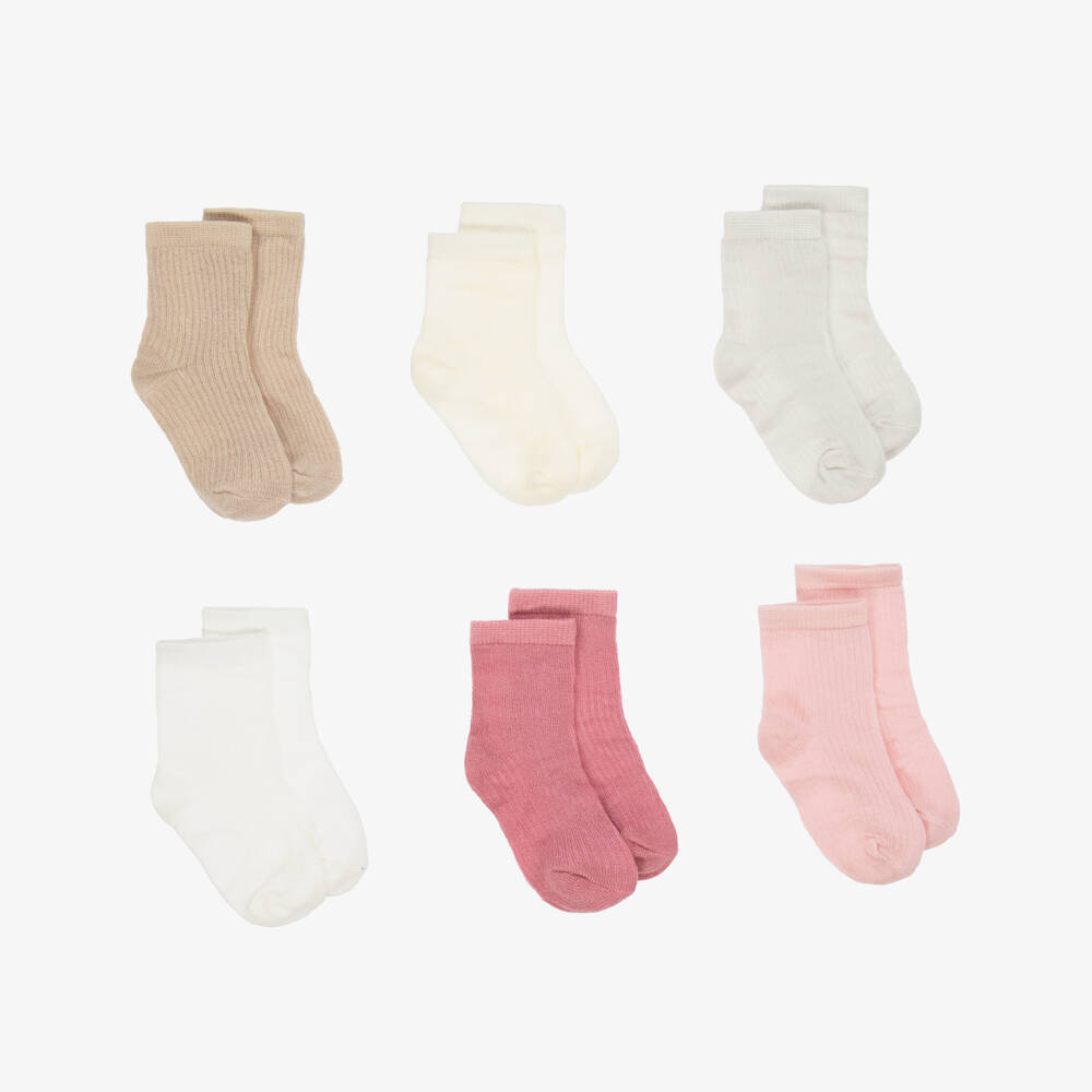 Mayoral Newborn-Pink & Ivory Eco Vero Baby Socks (6 Pack) | Childrensalon