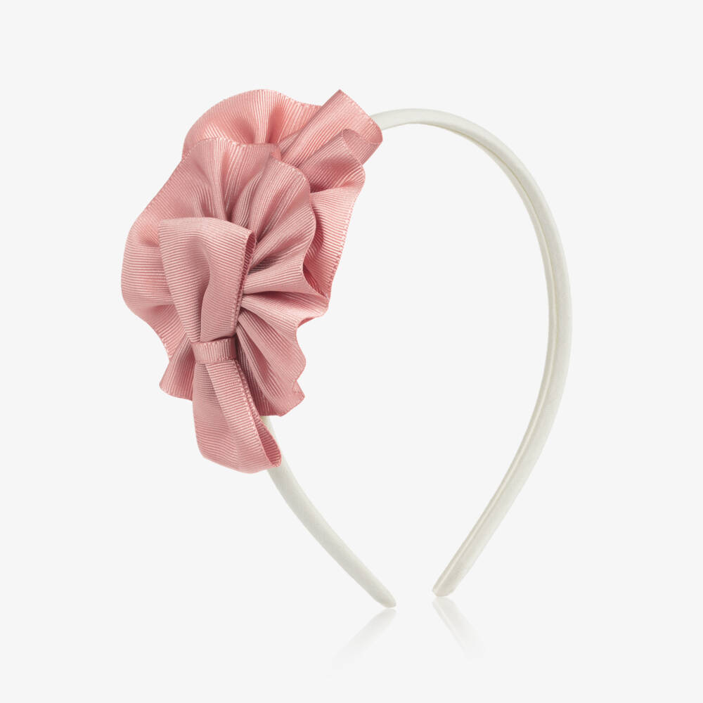 Miranda-Girls Ivory & Pink Grosgrain Bow Hairband | Childrensalon