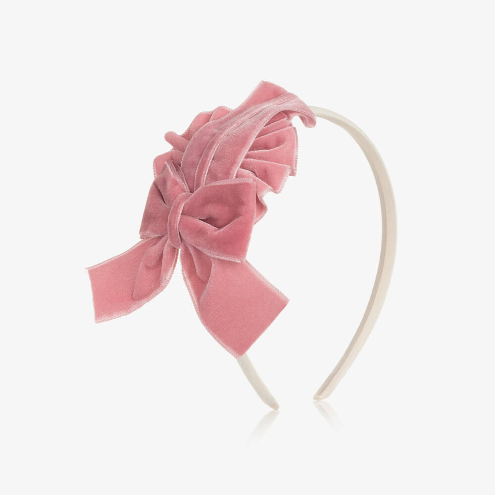 Miranda-Girls Pink Velvet Bow Hairband | Childrensalon