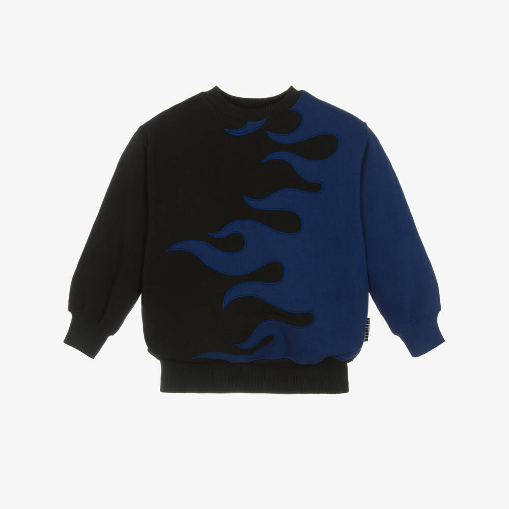 Molo-Boys Black & Blue Flame Organic Cotton Sweatshirt | Childrensalon