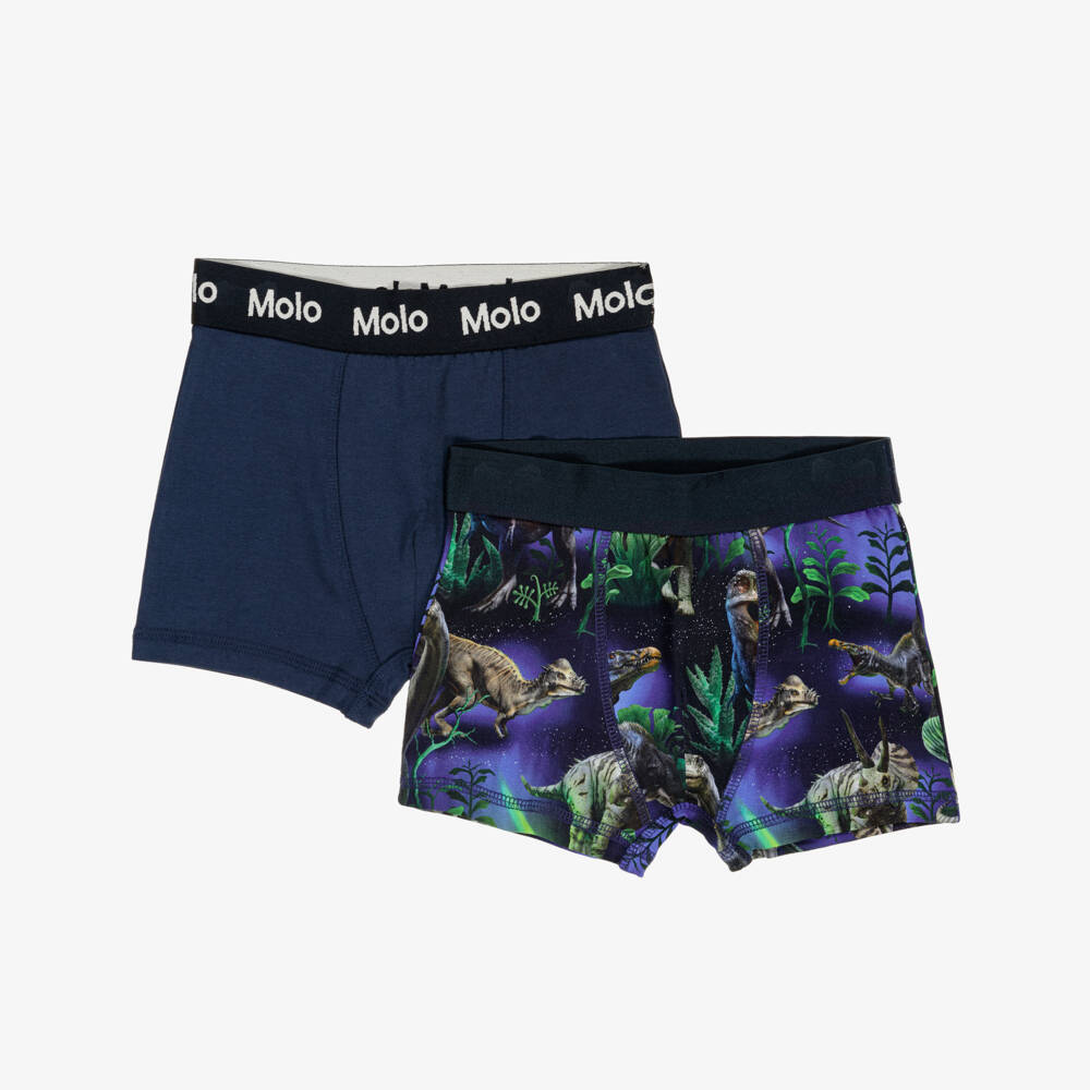 Molo-Boys Blue Cotton Dinosaur Galaxy Boxers (2 Pack) | Childrensalon