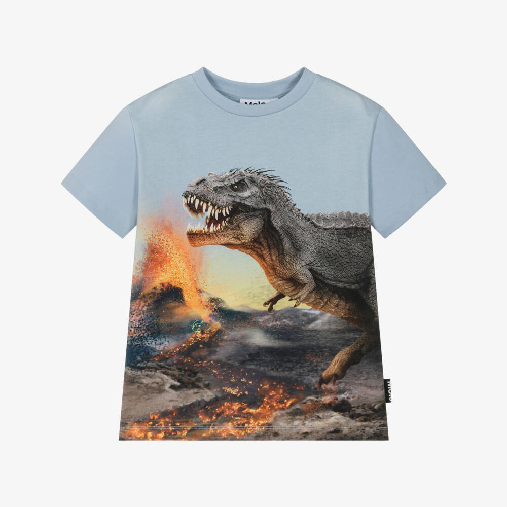 Molo-Boys Blue Organic Cotton Dino Graphic T-Shirt | Childrensalon