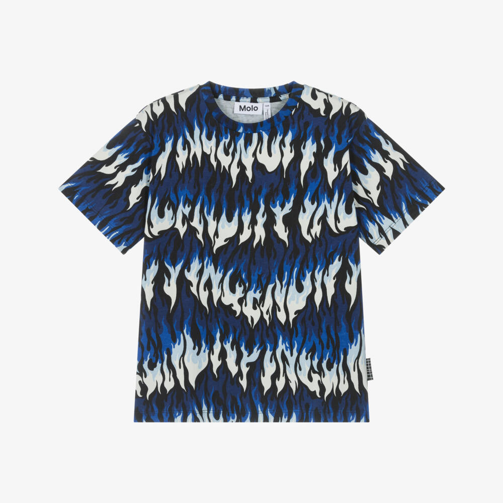 Molo-Boys Blue Organic Cotton Flame Print T-Shirt | Childrensalon