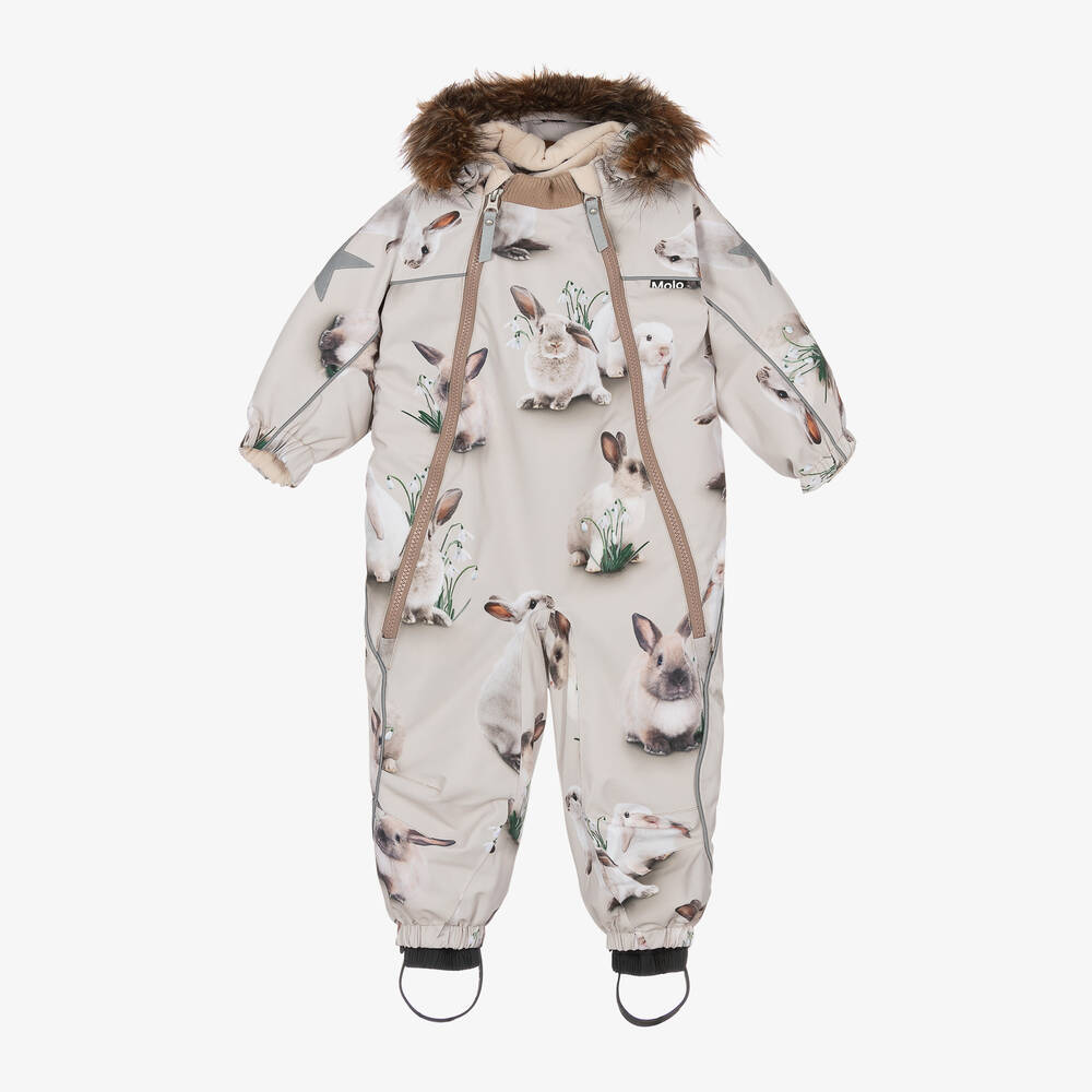 Molo-Girls Beige Bunny Rabbit Snowsuit | Childrensalon