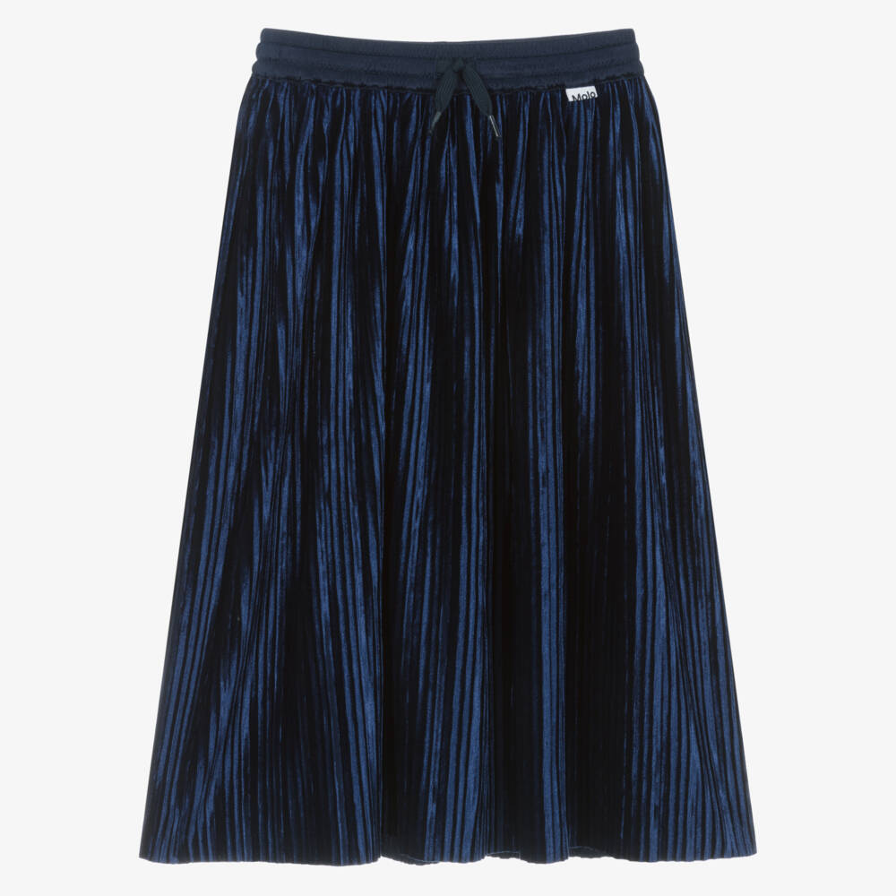 Molo-Girls Blue Pleated Velour Skirt | Childrensalon