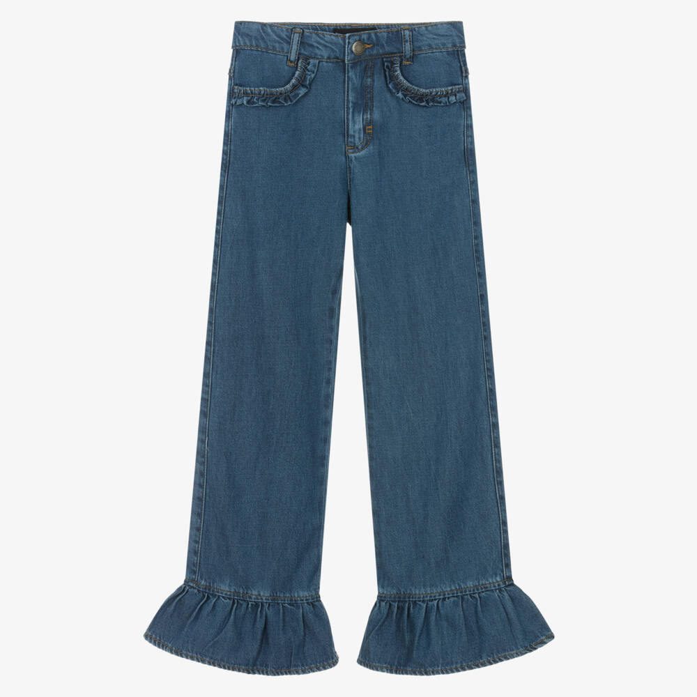 Molo-Girls Blue Ruffle Cuff Tencel Denim Jeans | Childrensalon