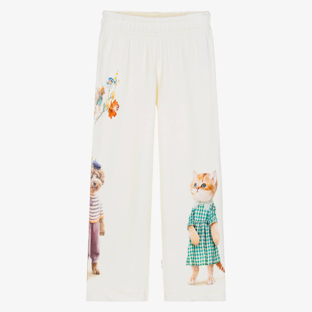 Molo-Girls Ivory Organic Cotton Wide-Leg Sweatpants | Childrensalon