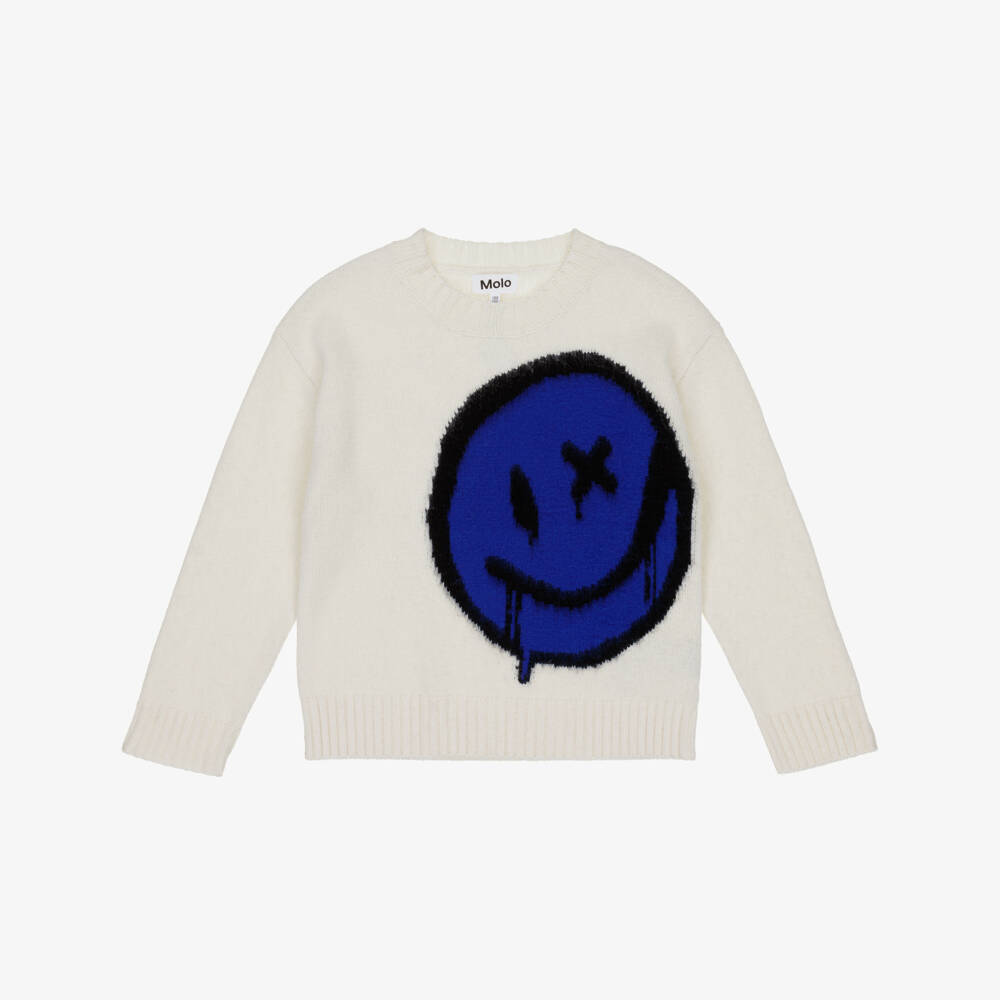 Molo-Ivory Wool Knit Drippy Smile Sweater | Childrensalon