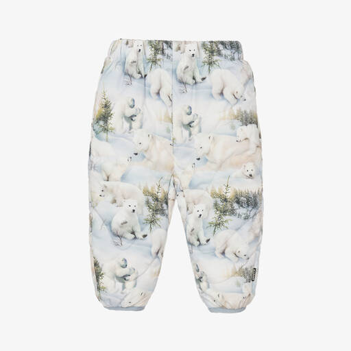 Molo-Pale Blue Snowy Bears Padded Trousers | Childrensalon