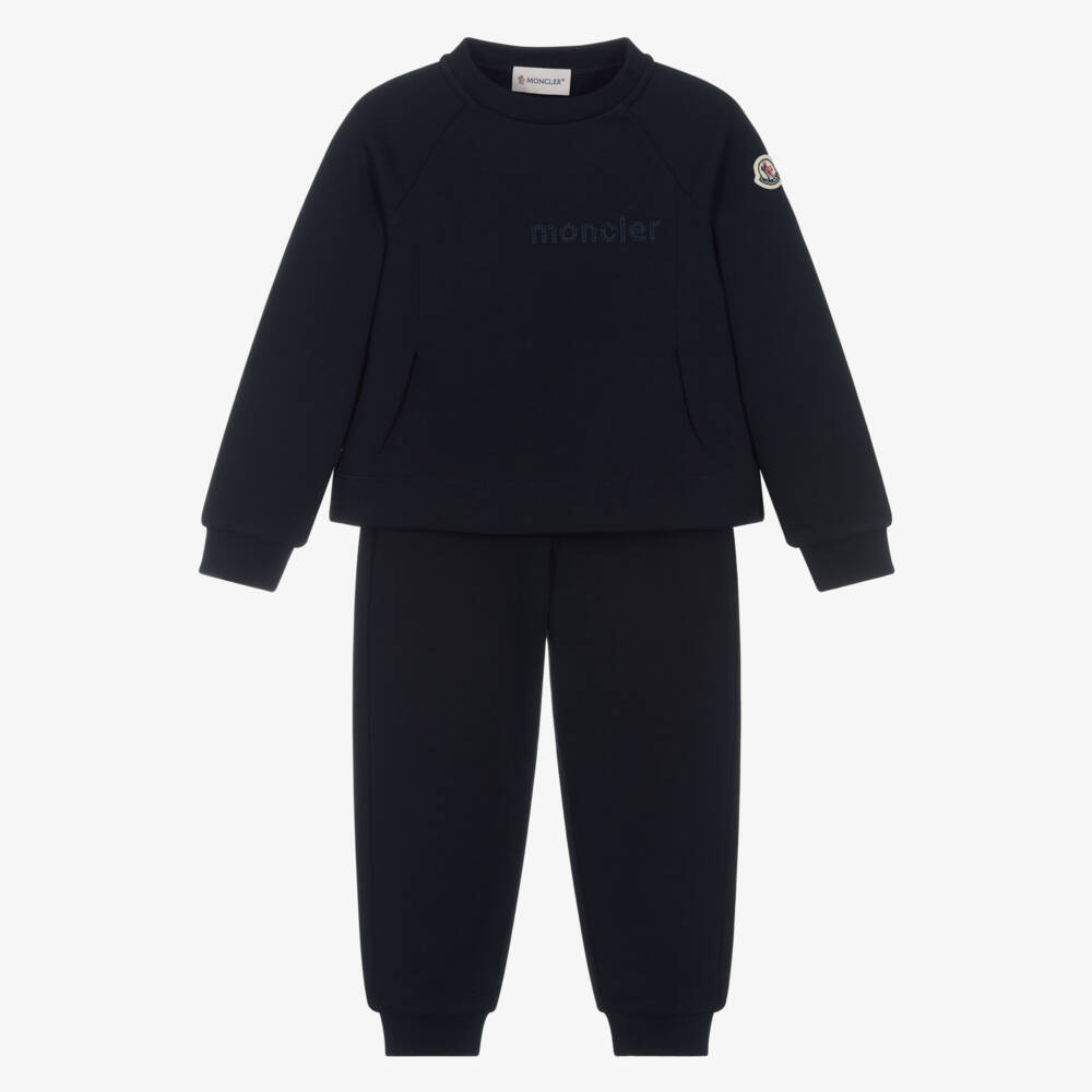 Moncler Enfant-Girls Navy Blue Cotton Tracksuit with Embroidered Logo | Childrensalon