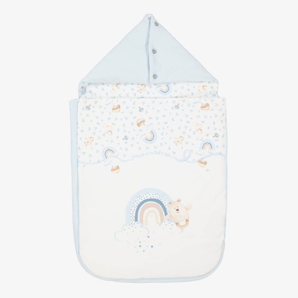 Monnalisa-Baby Boys Ivory & Blue Teddy & Rainbow Nest (73cm) | Childrensalon
