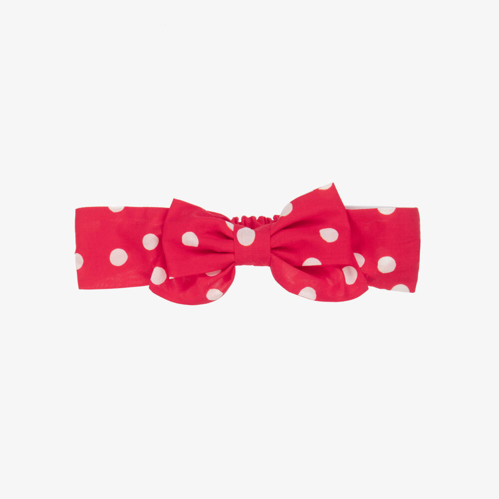 Monnalisa-Baby Girls Red Cotton Polka Dot Headband | Childrensalon