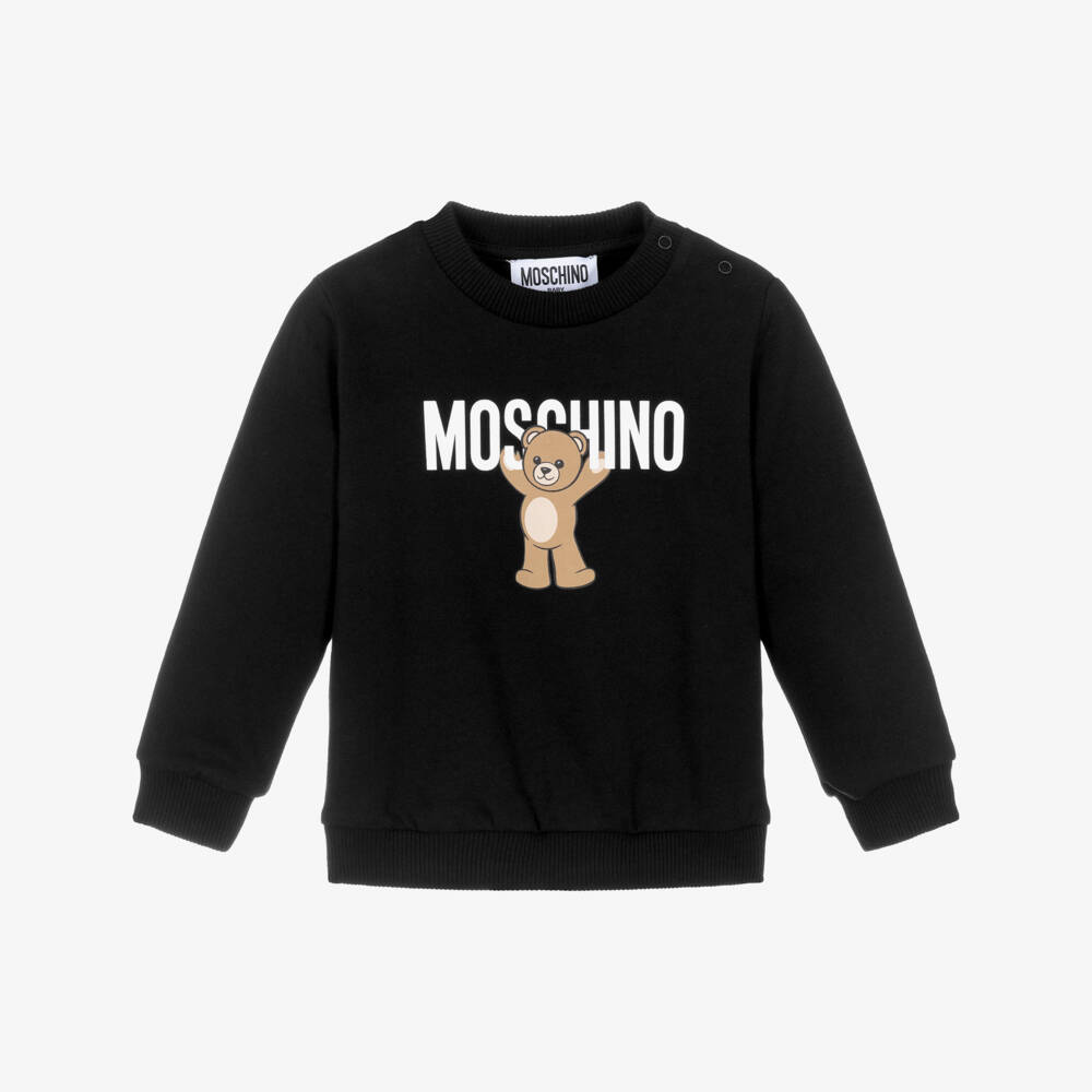 Moschino-Black Cotton Teddy Bear Logo Sweatshirt | Childrensalon